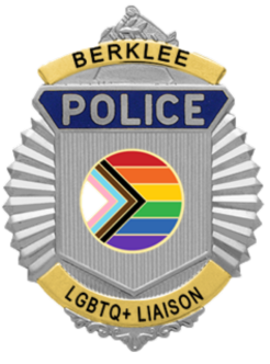 Berklee Police Department patch for Pride, with a rainbow flag in the middle