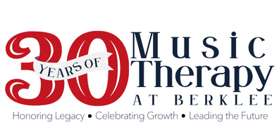 Text logo that reads "30 years of music therapy at Berklee: Honoring legacy, celebrating growth, leading the future. October 10–11"