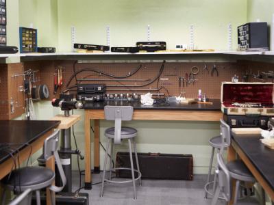 Interior of a workshop with various tools