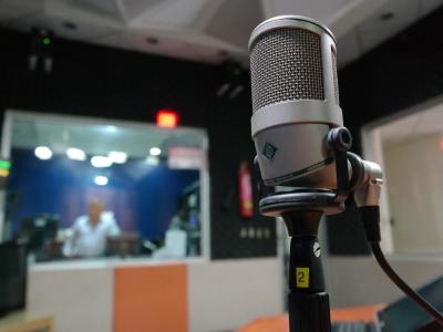 Close up of microphone in a radio station