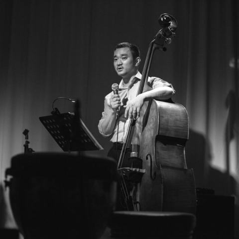 Ray Seol on stage with his double bass
