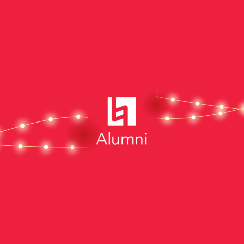 Berklee alumni logo with holiday lights
