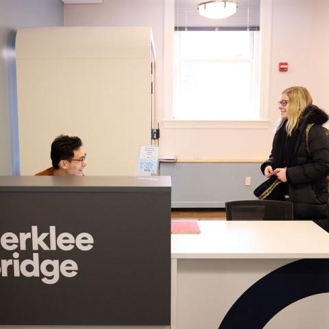 Student meets with staff at Berklee Bridge