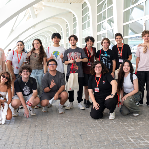 Group of students smiling together on the Valencia campus