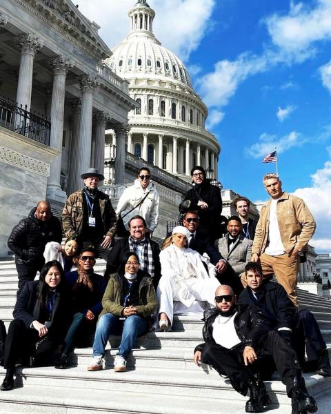 Lenny Wee with Jennifer Lopez and others in front of the U.S. Capitol 