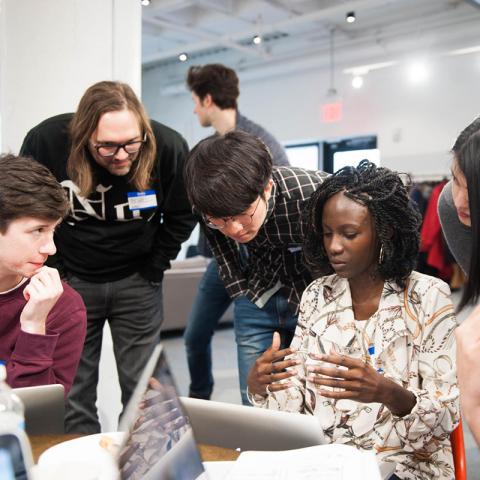 Students participating in a hack-a-thon