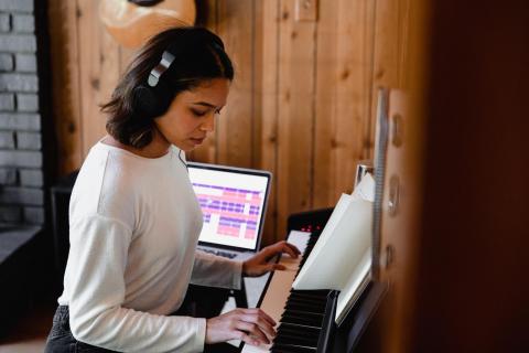 Music student practicing in studio