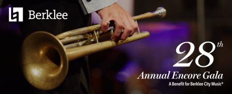 Picture of a trumpet with text overlay saying 28th Annual Encore Gala