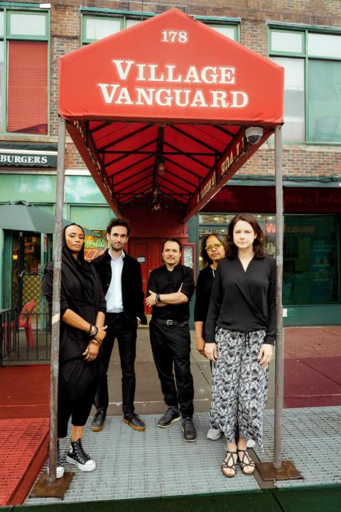 kris davis and diatom ribbons at the Village Vanguard entrance