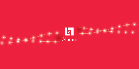 Berklee alumni logo with holiday lights