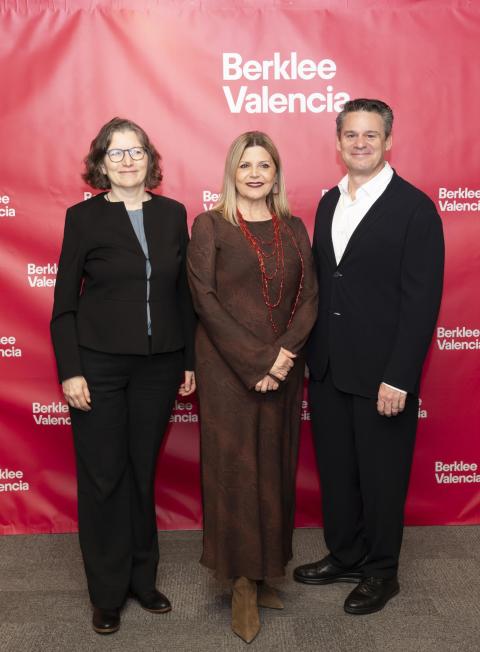 Left to right: Simone Pilon, executive director of Berklee Valencia; Carmen Ortí, regional minister of education, culture, and universities; and Berklee President Jim Lucchese at the Berklee Valencia ribbon-cutting ceremony