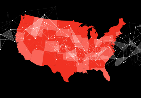 Map with connected lines and dots.