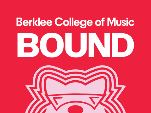 Berklee College of Music Bound on a red background with a pink Mingus