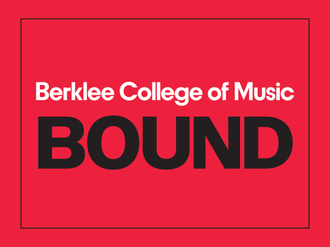 Red background with text that says white Berklee College of Music and black text that says Bound 