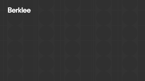 Black background with shapes and the white Berklee logo in the top left corner