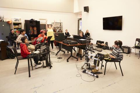 group playing music together